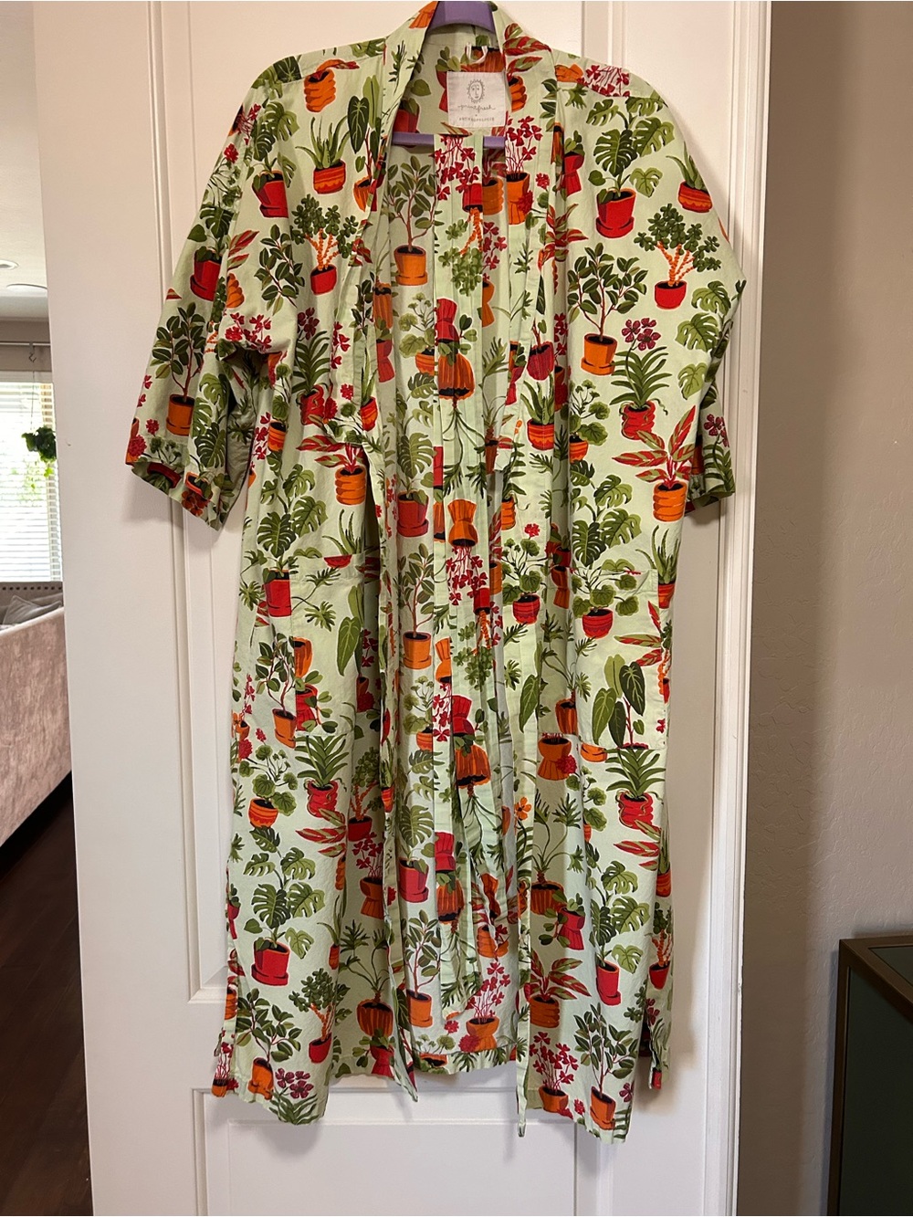 🪴🌱Print Fresh x Anthropologie Summer Botanical Potted Plants Cotton Robe🌱🪴
